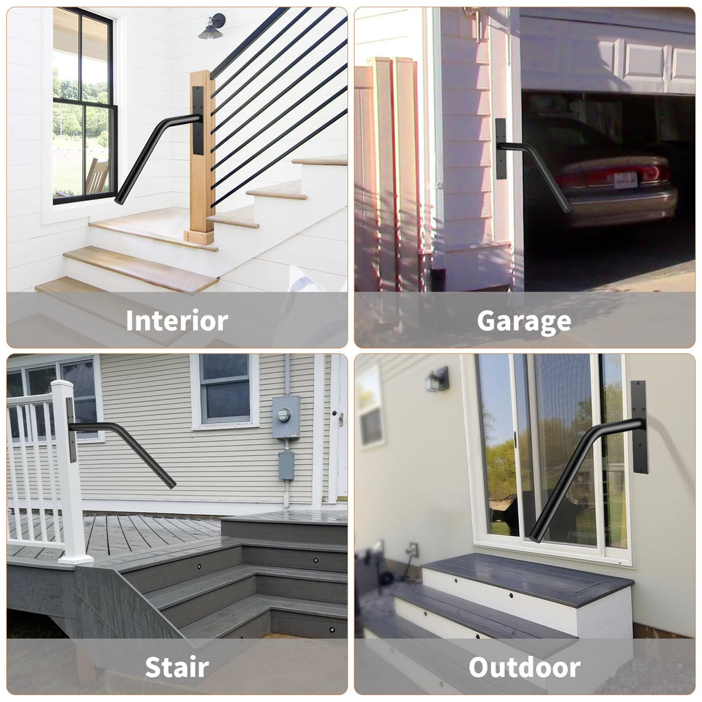 Angled Outdoor Handrail for 1-3 Steps, Metal Stair Support Rail for Porch