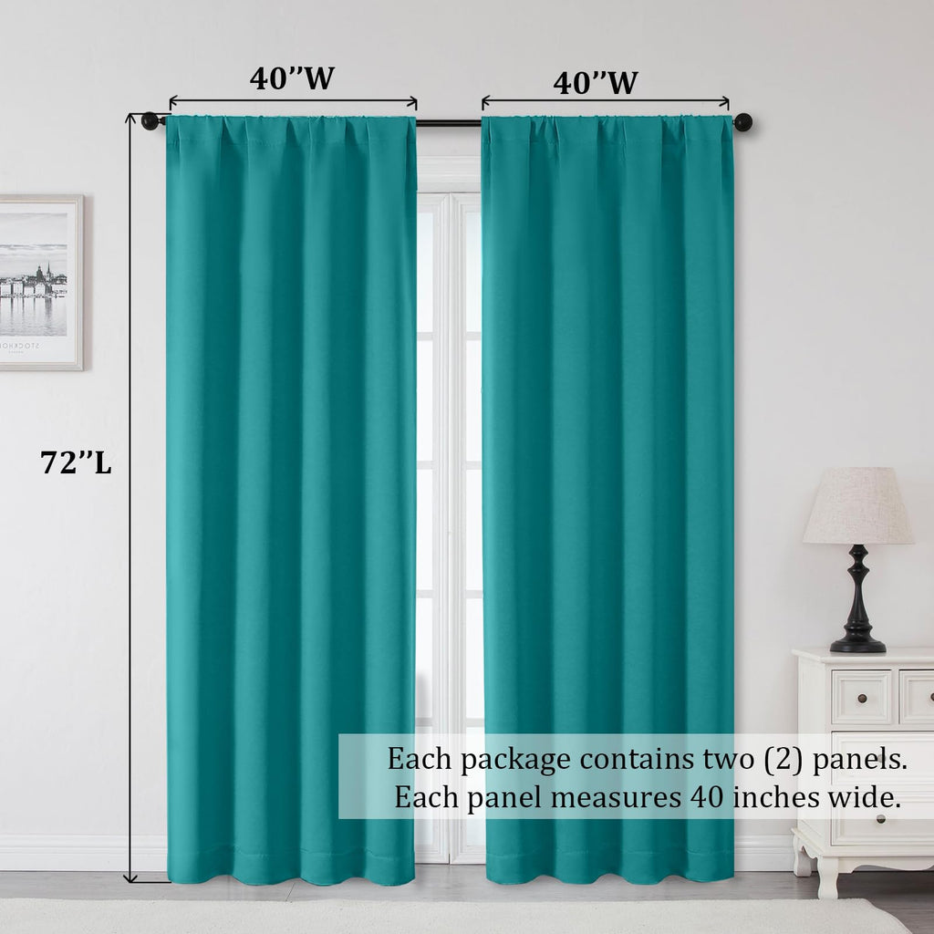 Teal Blackout Curtains Living Room 72 Inch Long 2 Panels
