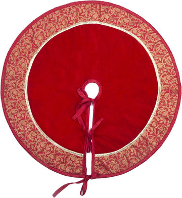 48 Inch Christmas Tree Skirt Velvet with Brocade Fabric Border & Thick Double Layer (5728L)