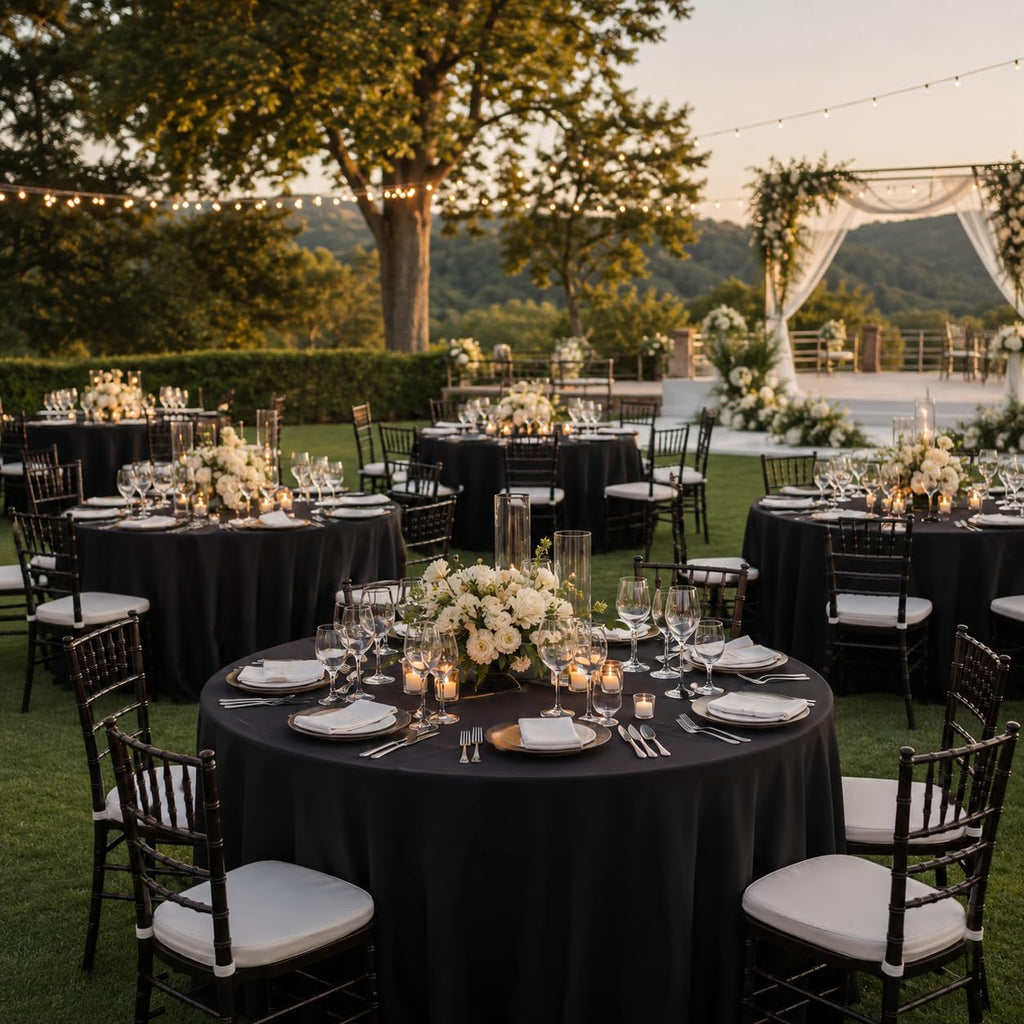 5 Pack 120 Inch Black Tablecloths for Round Tables