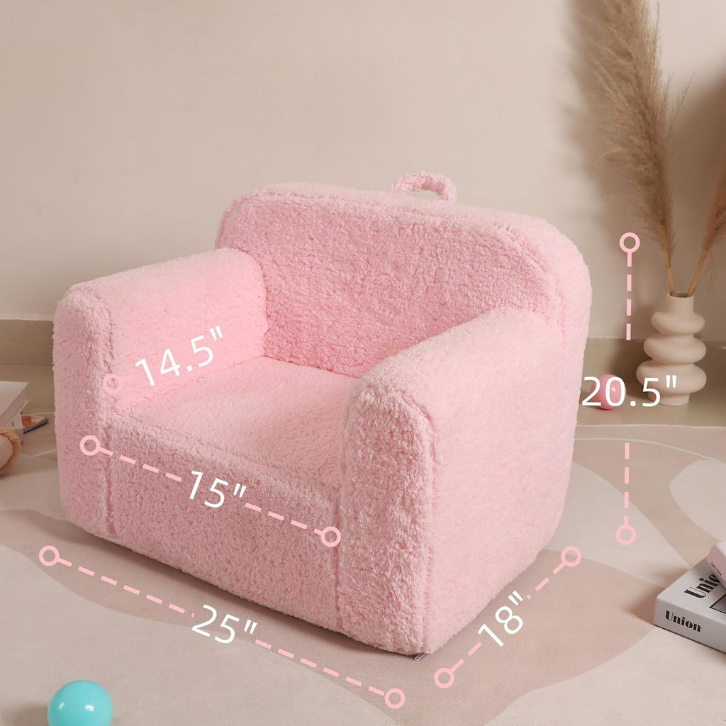Kids Snuggly-Soft Sherpa Chair, Comfy Sofa Chair, Pink