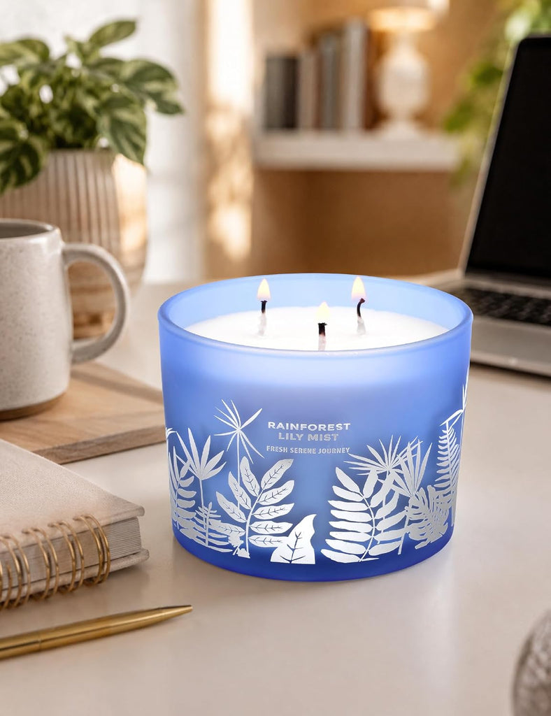 Large 3-Wick Soy Scented Candle, Rainforest Lily Mist, Fresh Rain, 14.5 Oz - Set of 145