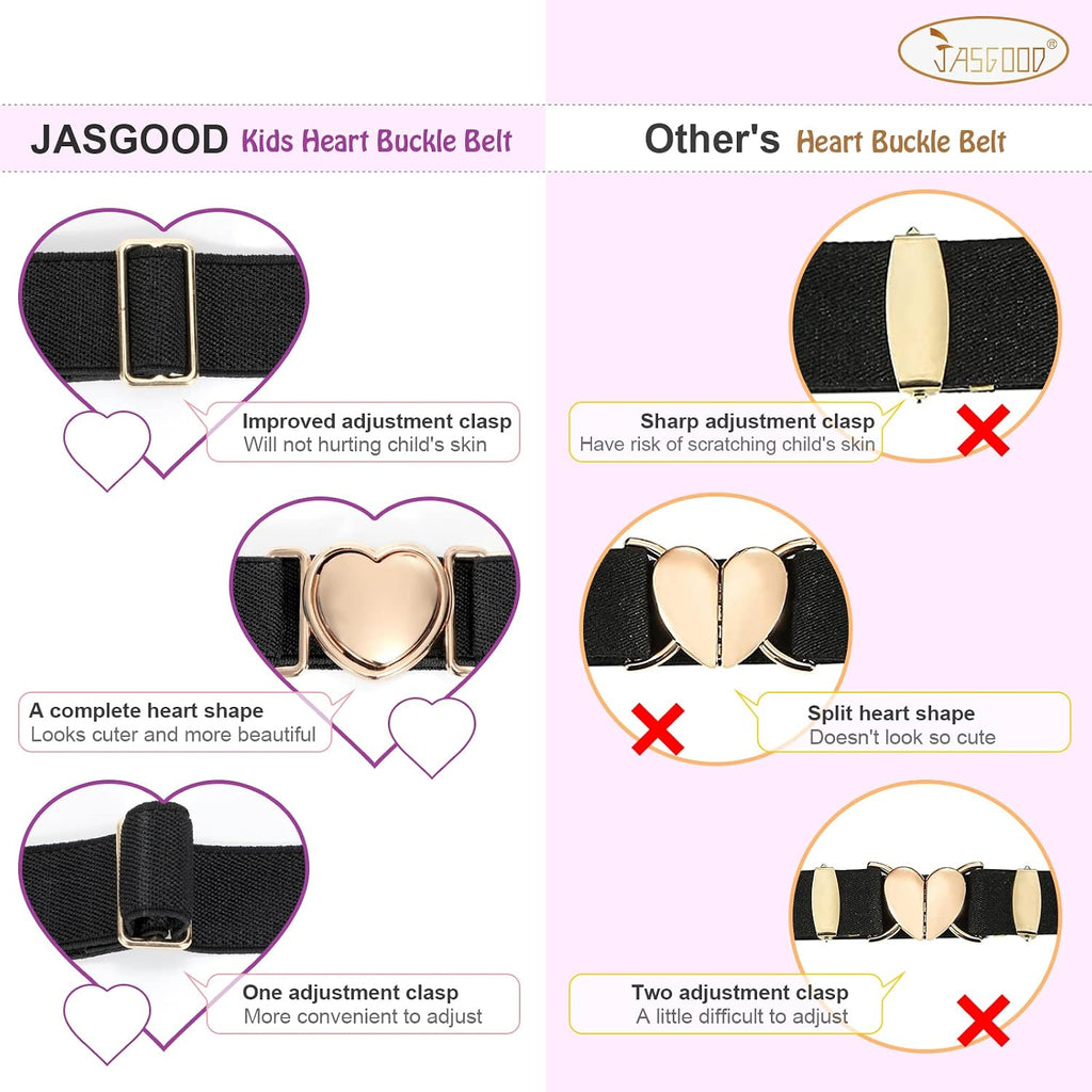 Elastic Belts for Toddler Kids Adjustable Boys Girls Teens Stretch Belts with Heart Buckle for Back to School