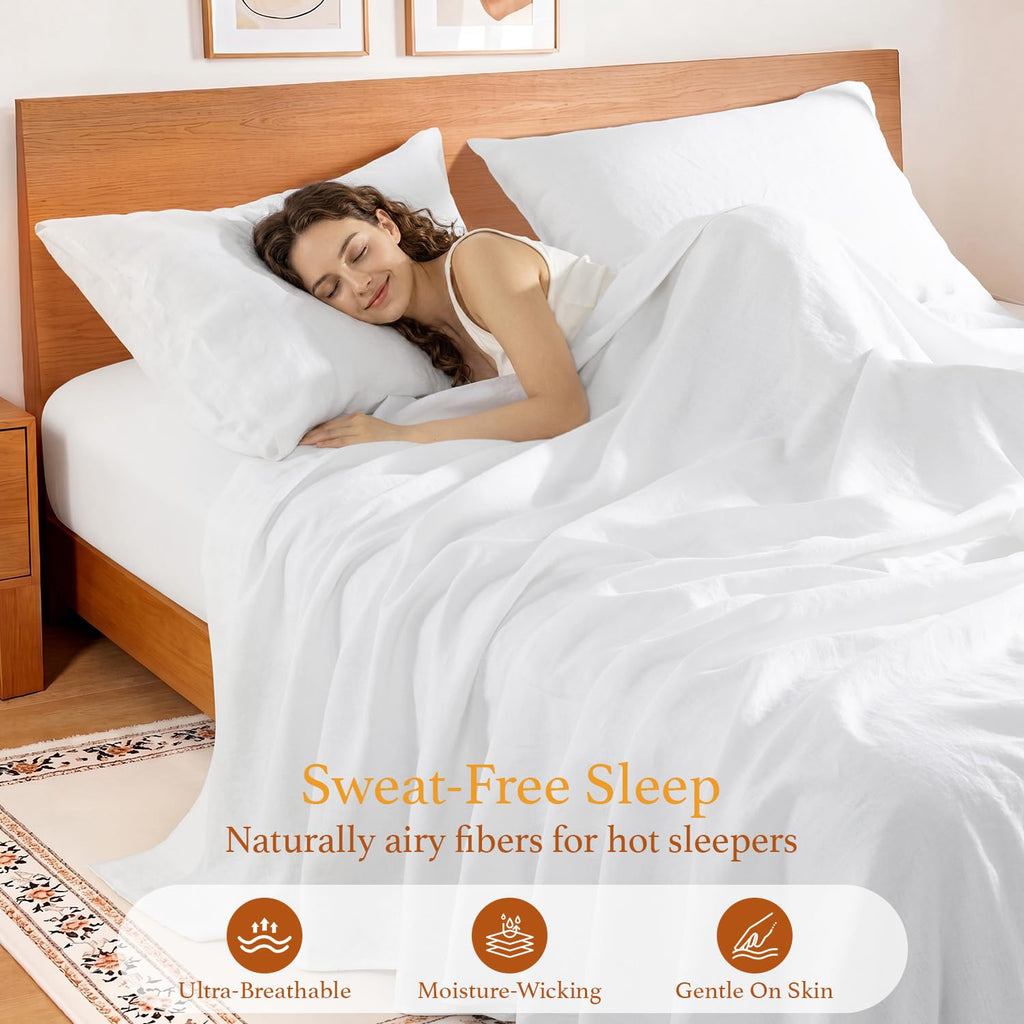 100% King Pure Linen Sheets Set, French Linen Flax Bed Sheets 4 Pcs