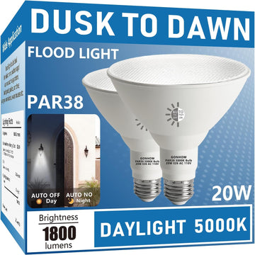 Par38 LED Dusk to Dawn Flood Light Bulbs Outdoor,20W Replace up to 200W,1800LM,E26 Base Outdoor Flood Light Bulbs