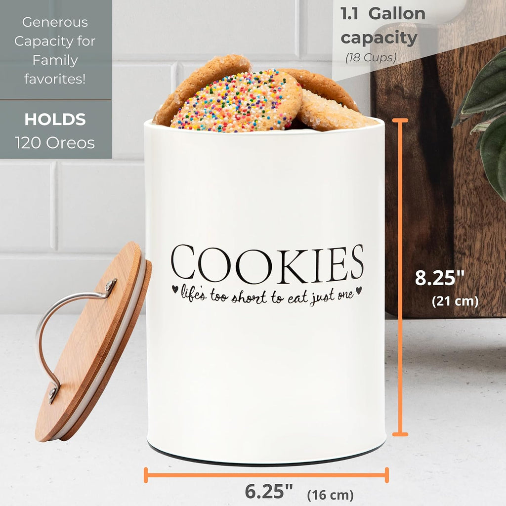 Cookie Jar with Airtight Bamboo Lid, 1.1 Gallon, Farmhouse, Off White