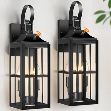 2 Pack 19" Large Outside Modern Wall Sconce Light Fixture Dusk to Dawn, Industrial Porch Light Wall Mount with Glass