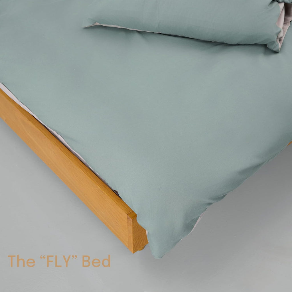 Fly Wooden Bed Frame Without Headboard, Solid Oak and Rubber Wood Foundation with Silent Slats and Wood Central