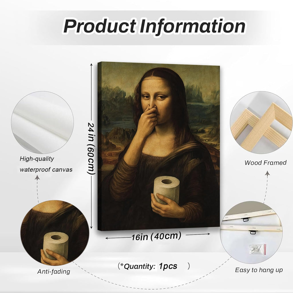 Funny Mona Lisa Bathroom Wall Art, Humor Amusing Bathroom Canvas Prints