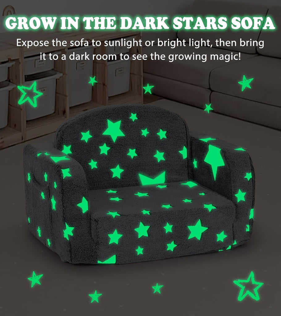 Kids Couch, in-1 Soft Toddler Couch Fold Out with with Blanket and Cloud Pillow, Glow in The Dark, Toddler Chair