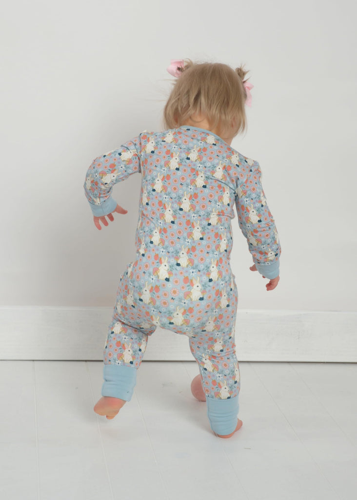 Toddler Pajamas Viscose from Bamboo Baby Romper Convertible Sleeper 2- way Zipper for Girl Bunny Easter Floral