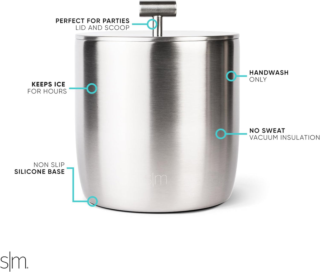 Vacuum Insulated Ice Bucket with Lid and Scoop | For Cocktail, Champagne, Wine, Beer, & Hosting | Stainless Steel