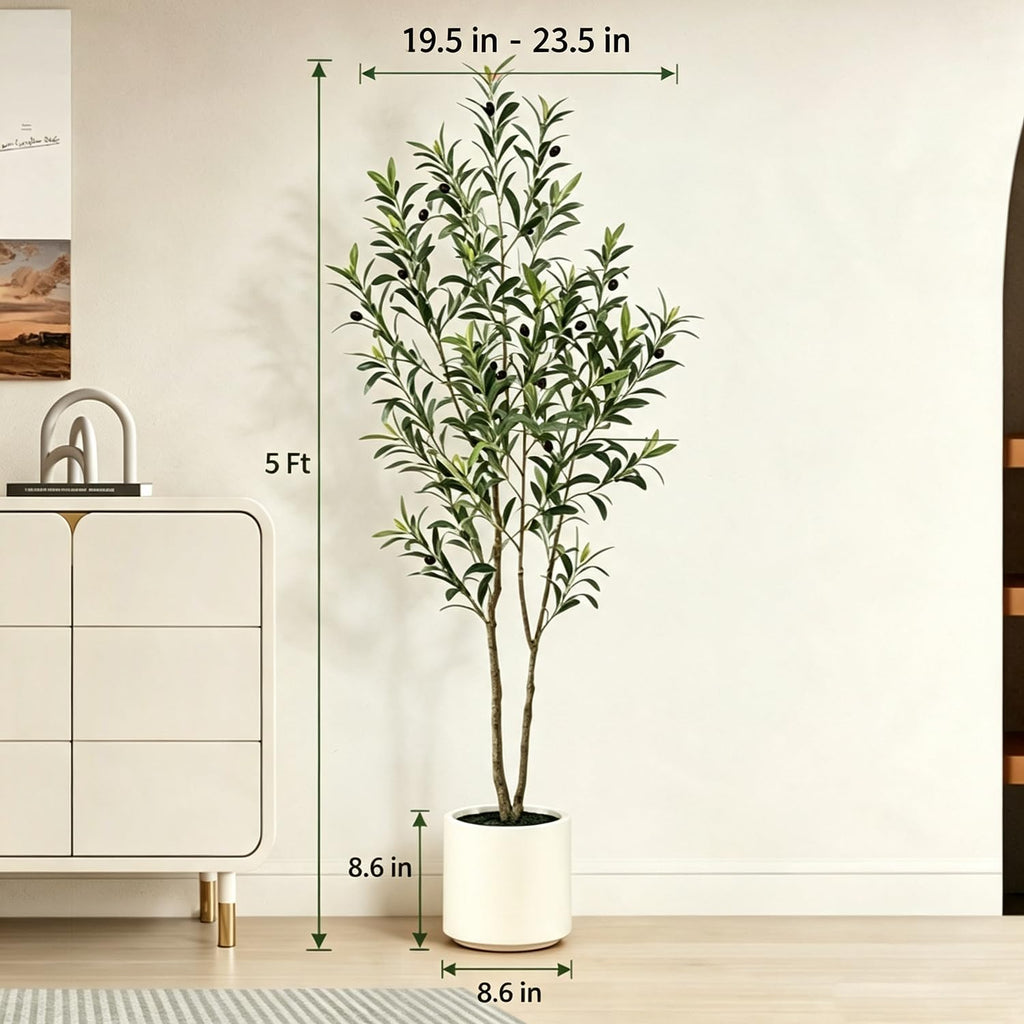 5FT Artificial Olive Tree - Faux Olive Tree with White Planter