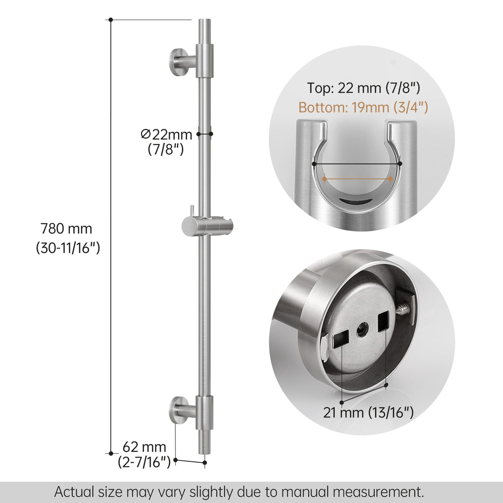 30-Inch Shower Slide Bar with Adjustable Handheld Shower Head Holder, Reuse Existing Holes, SUS304 Brushed Stainless