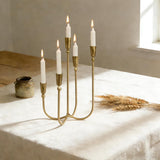 Cast Iron 5 Arm Candelabra Candle Holders, 16.2" Antique Brass Gold Candlestick Holders Centerpieces for Tables