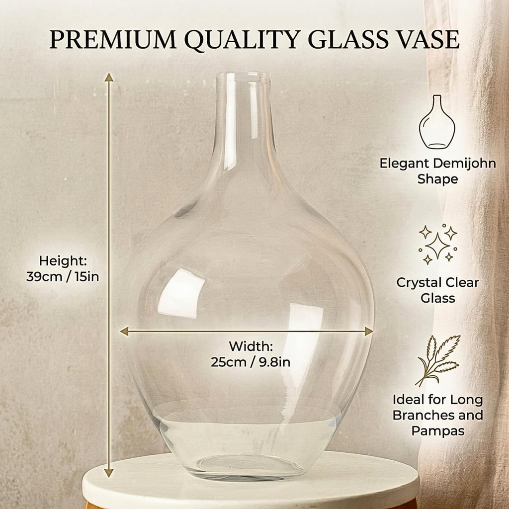 Large Clear Glass Vase for Floor, 15" Tall