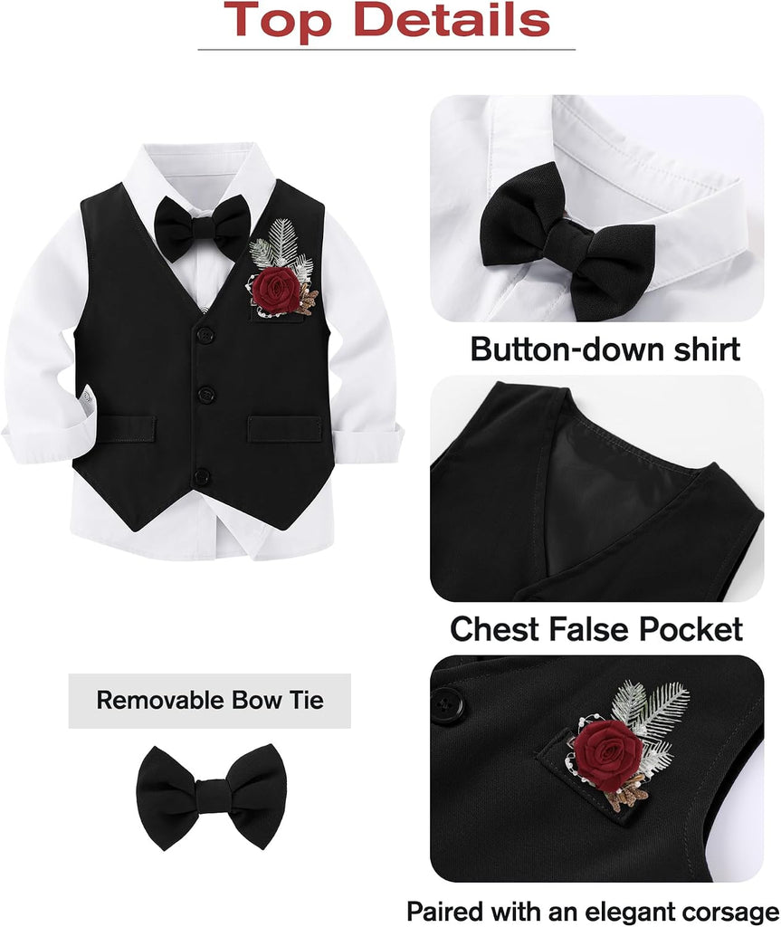 Toddler Boy Suit 5PCS Dress Clothes Formal Wedding Outfit Set 1
