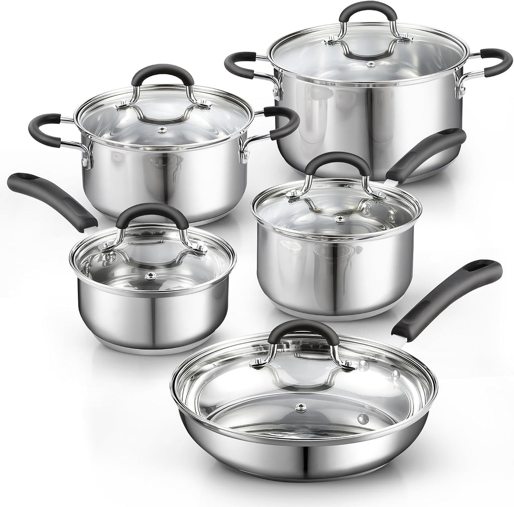 Professional Stainless Steel Cookware Set, 10-Piece | Pots and Pans Kitchen Cooking Set with Stay-Cool Handles