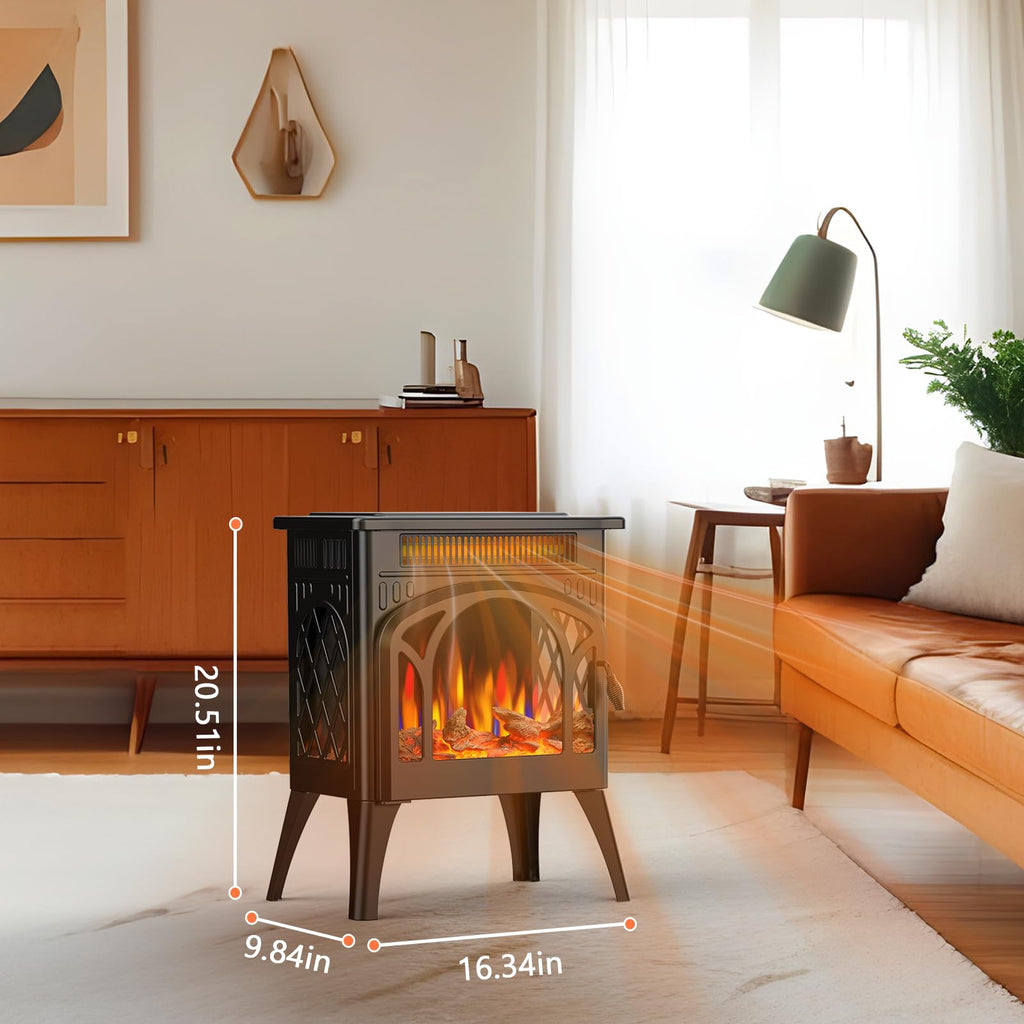 Fireplace Stove, Fast Heating, 1500W X Infrared Fireplace Heater with 8H Timer, Remote Control, Freestanding Stove