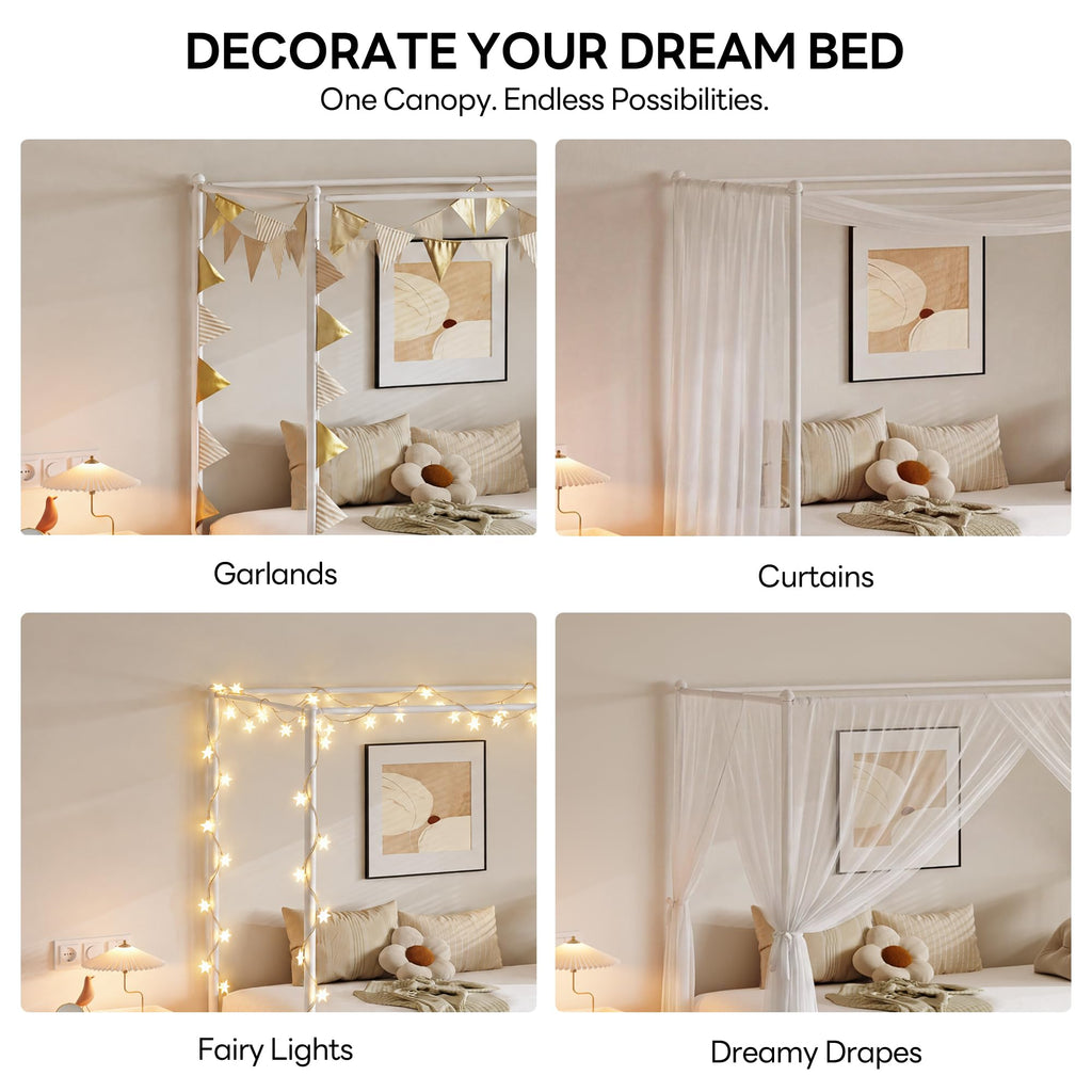 Twin Daybed with Trundle, Canopy Bed with Pop Up Trundle, White