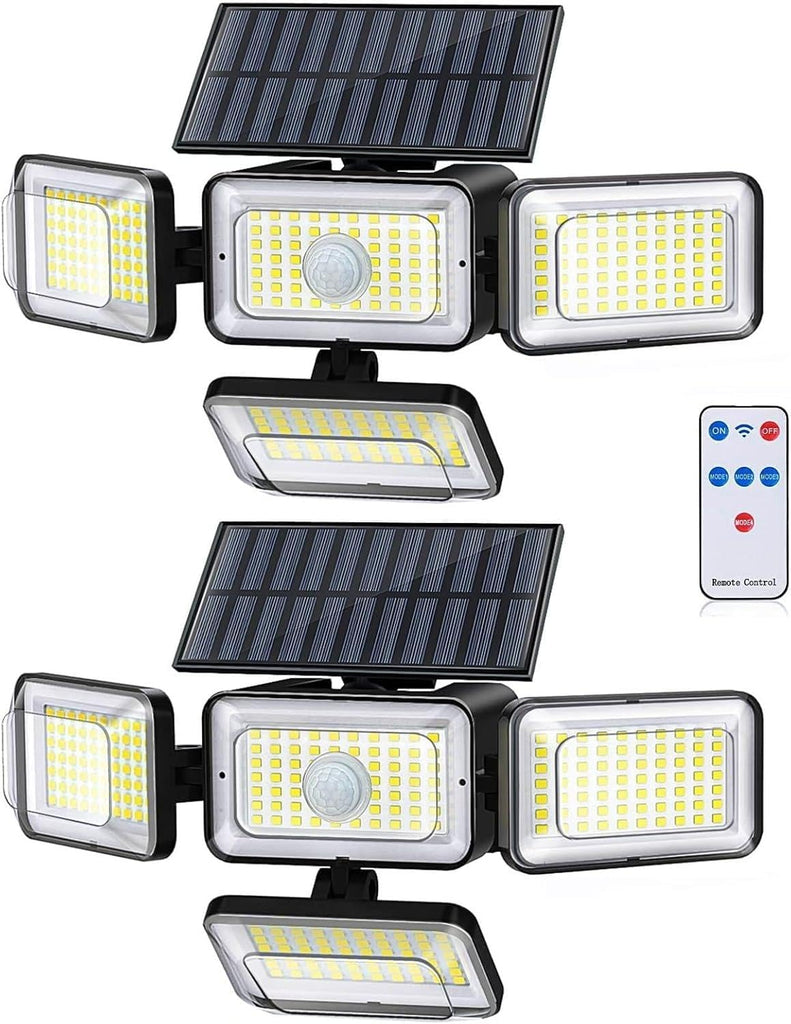 Solar Lights Outdoor Waterproof, 288 LED 2800LM Motion Sensor Outdoor Lights with Remote Control, 4 Head Solar Flood