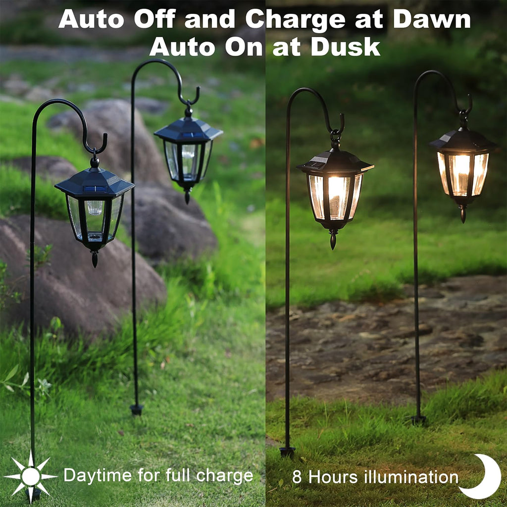 4 Pack Solar Hanging Lights Outdoor, Solar Powered Garden Decorative Lanterns with 4 x 38 Inch Shepherd Hooks