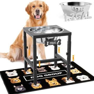 1.32 Gallon Elevated Dog Water Bowl for Large Dogs, 4-Height Adjustable (13-18'') Raised Stainless Steel Bowl