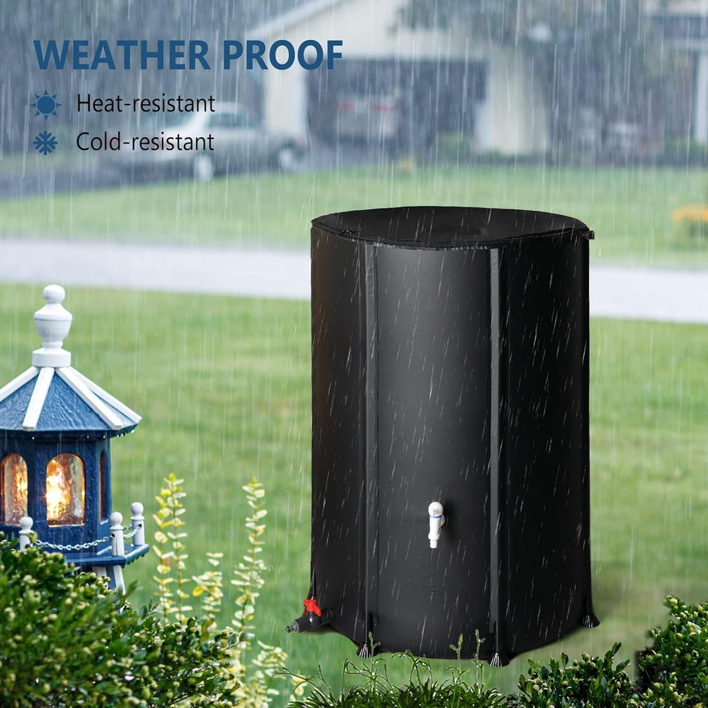 PVC 50 Gallon Collapsible Rain Barrel (Black, 100 Gallon) | Upgraded Foldable PVC Rain Water Collection Barrel, Water