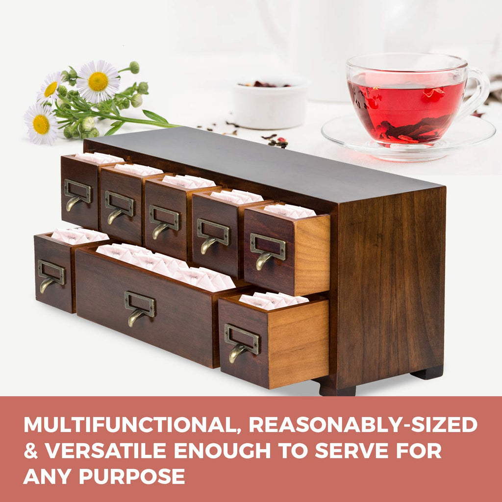 Label Holder Organizer Traditional Medicine Cabinet - Desktop Wide & Small Cabinet w/ 8 Drawers - Tabletop Apothecary