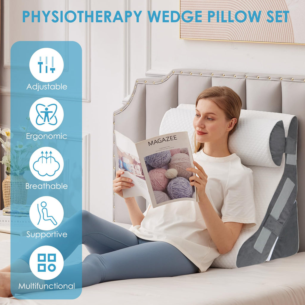 Wedge Pillow Set for After Surgery, Bed Wedge, 3PCS, White/Grey