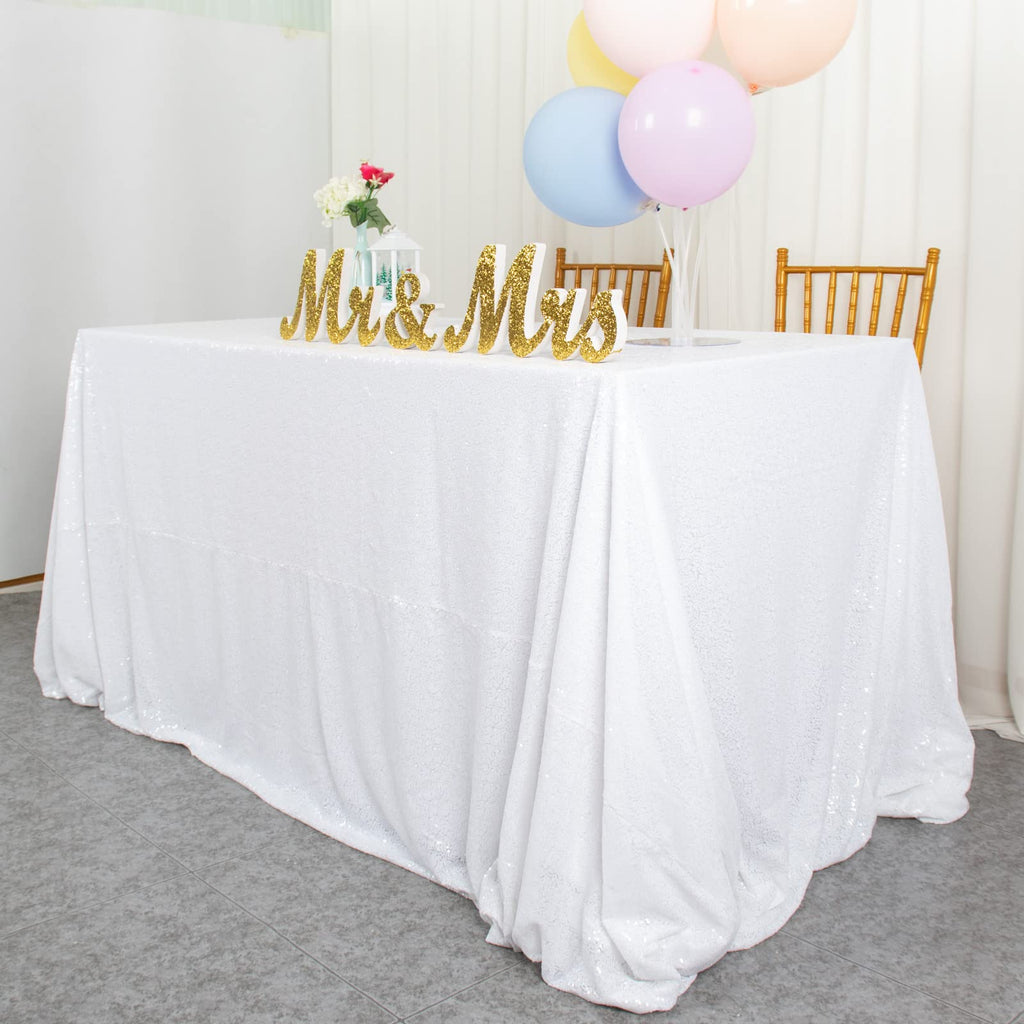 60" X 102" White Sequin Tablecloth, Wedding Table Cloth, Sparkle Sequin Linens, Sequin Tablecloth Rectangle
