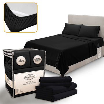 California King Sheets with Elastic Corner Straps - 4pcs Black