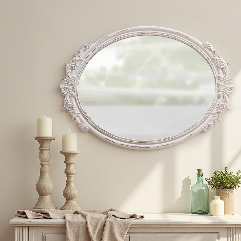 Vintage Oval Mirrors for Wall 30 X 22 Inch, Distressed White