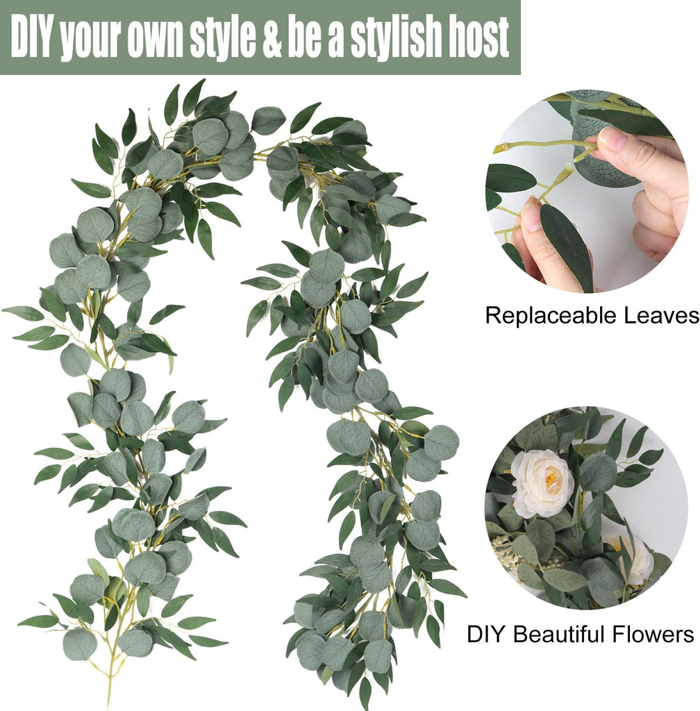 Artificial Silk Eucalyptus Vines Garland with Willow Leaves 6Ft - Set of 2