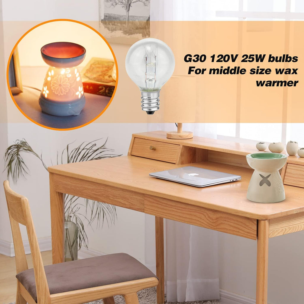 Wax Warmer Bulbs, Custom Fit G30 25 Watt Bulbs for Middle Size Scentsy Warmers, E12 Base Clear Scentsy Light Bulbs