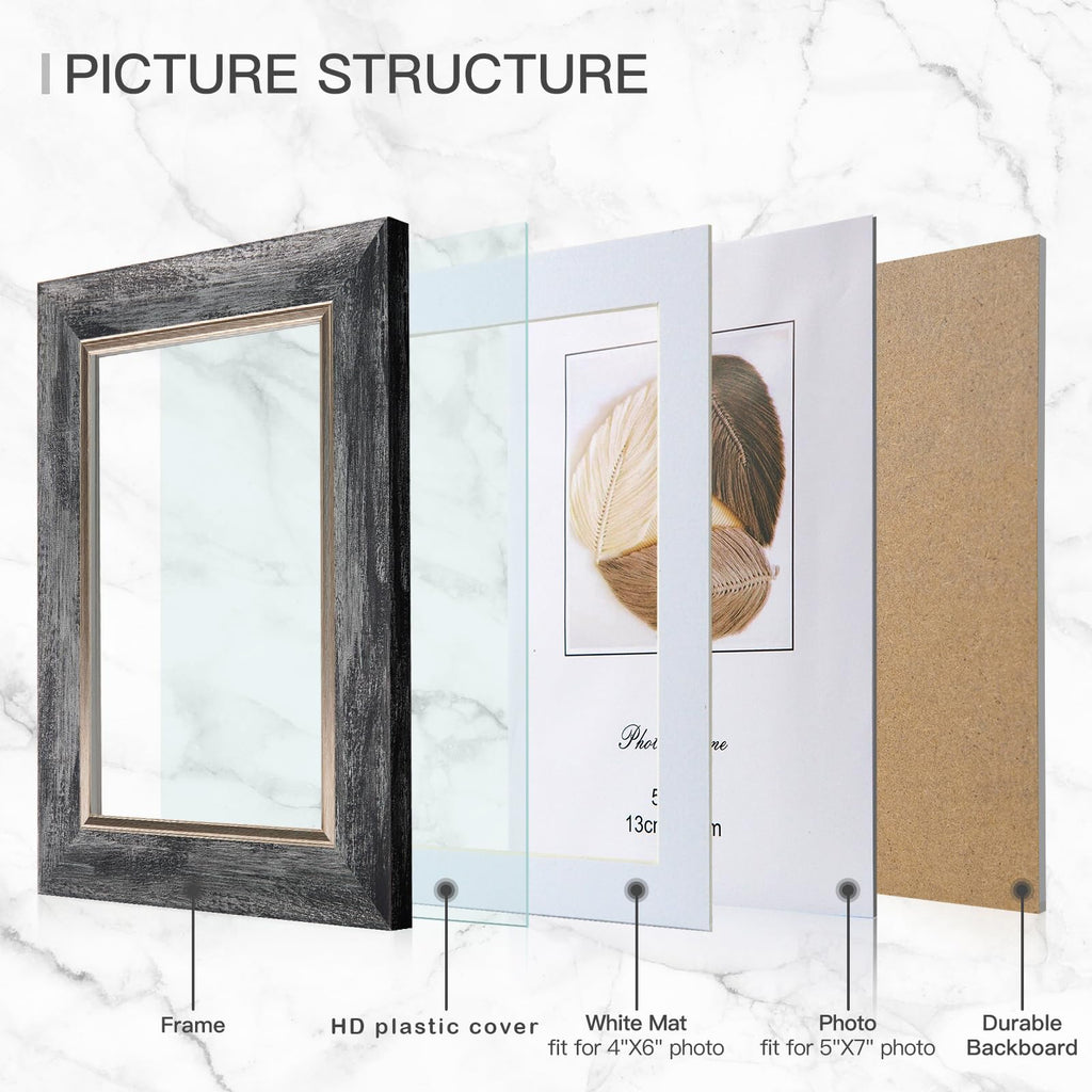 5x7 Picture Frames Set of 4, Rustic Retro Photo Frame(Grey)