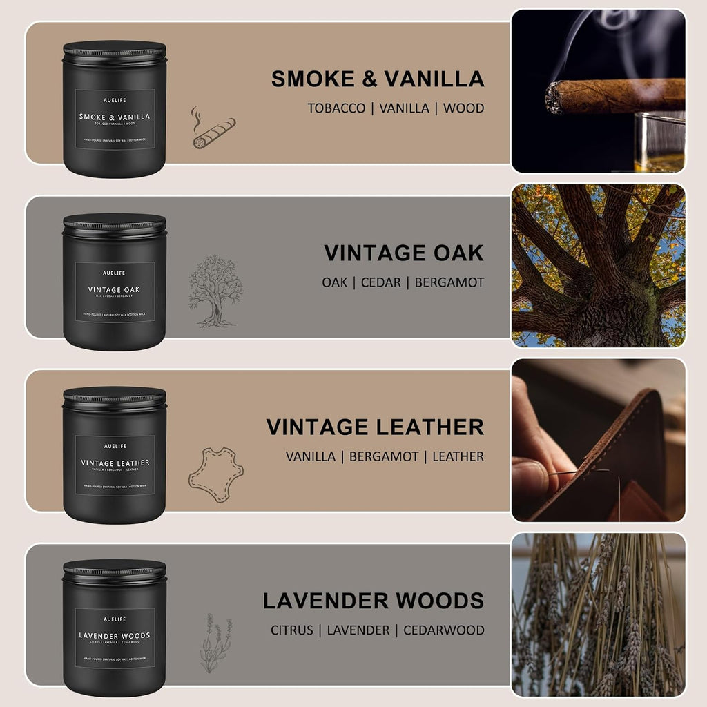 Candles for Men Gift Set, 4 Pack Soy Wax, Masculine - Set of 4
