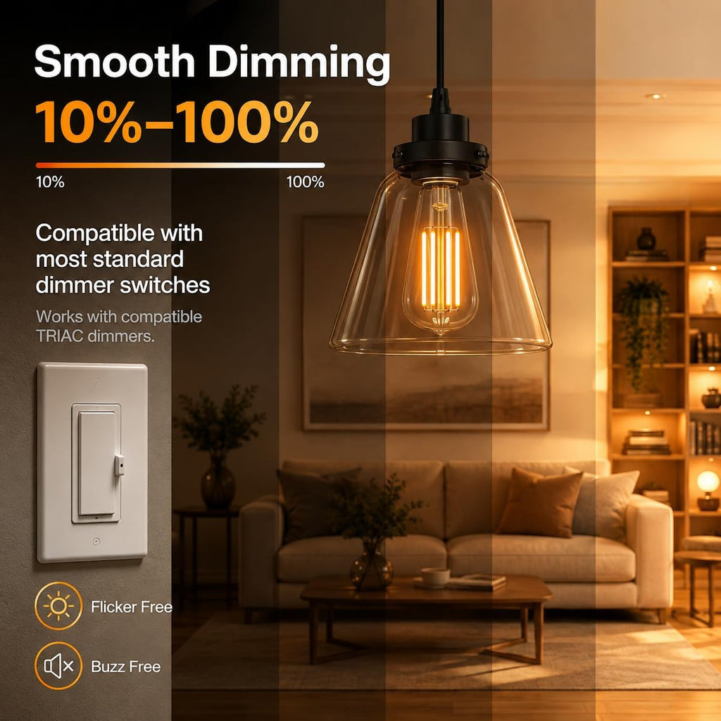 ST58 LED Edison Bulb 1800K Amber Warm Dimmable, circadian Light Bulb,Blue Light Blocking Sleep Light, 8W 60W