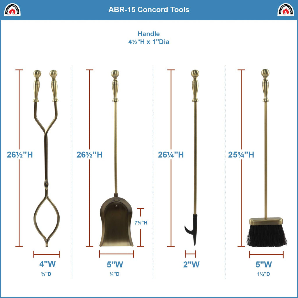 International Concord 5-piece Fireplace Tool Set, Antique Brass