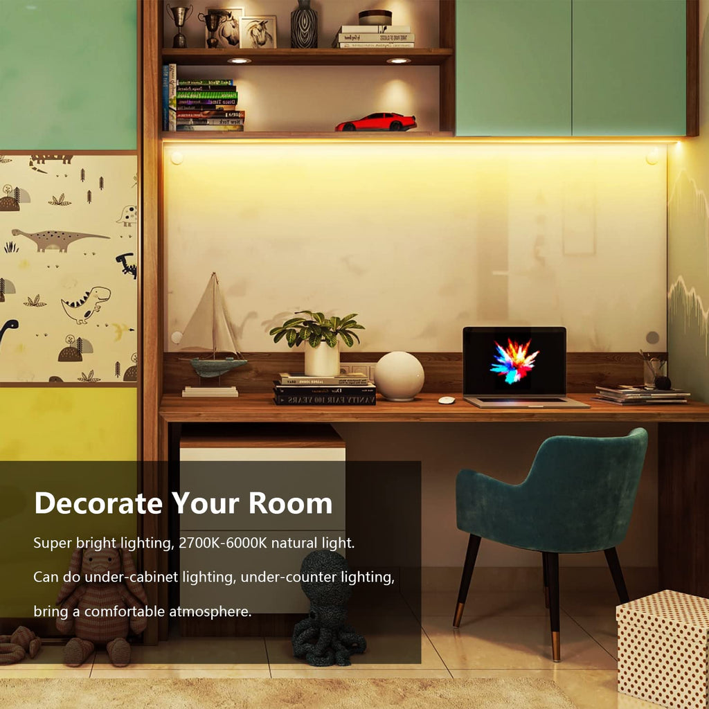 Under Cabinet Lighting kit, 6 PCS LED Strip Lights with Remote, Dimmer and Adapter, Dimmable Cabinet,Counter,TV