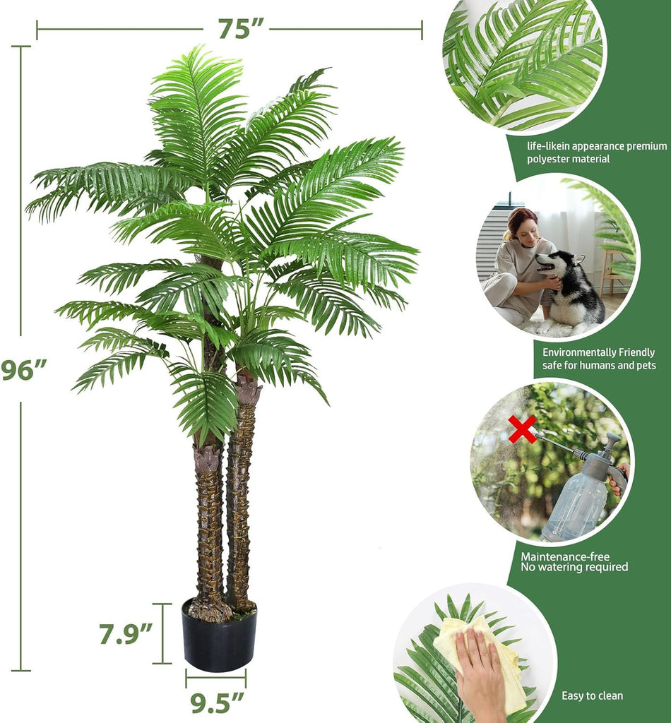 Artificial Phoenix Palm Tree,8FT Pre Potted Faux Greenery Plant, Outdoor Indoor Large Faux Coconut Silk Palm Plants