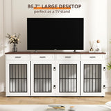 86.7 in Dog Crate Furniture for 2 Dogs, Extra Large Double Dog Cage Furniture TV Stand with Removable Divider