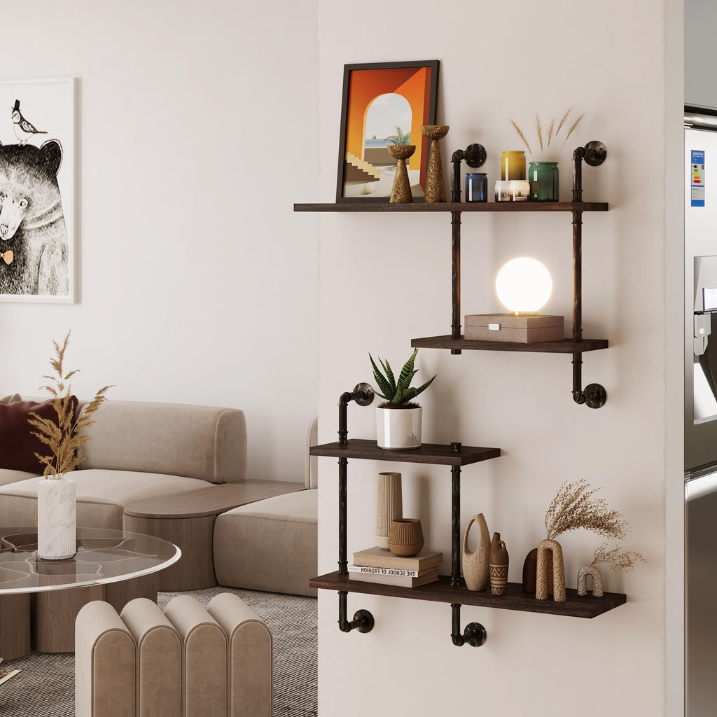 Industrial Pipe Shelving Wall Mounted, Rustic Floating Shelves Wall Shelf Unit Bookshelf Hanging Wall