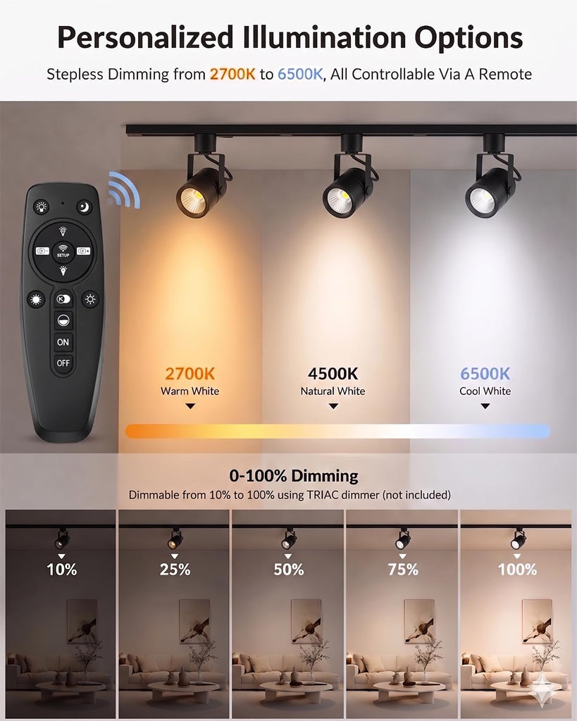 12 Pack LED Track Lighting Heads with Remote, 2700K-6500K Stepless Color Dimming H Type Track Light Fixtures, 10W