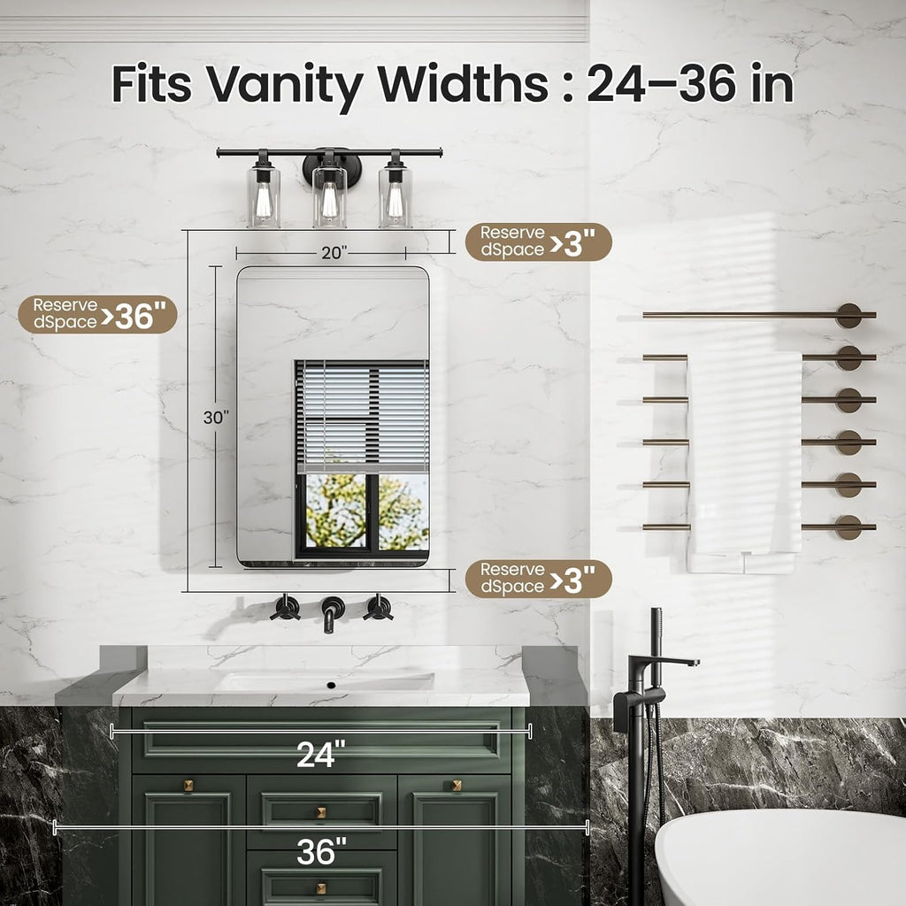 20x30 Black Medicine Cabinet with Mirror, Recessed & Surface Mount | Bathroom mirror with storage: 6 adjustable