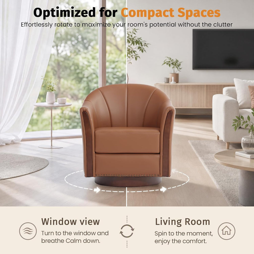 360° Swivel Accent Chair, Faux Leather Swivel Barrel Chairs