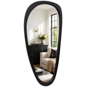 48x24 Inch Matte Black Large Irregular Solid Wood Wall Mirror