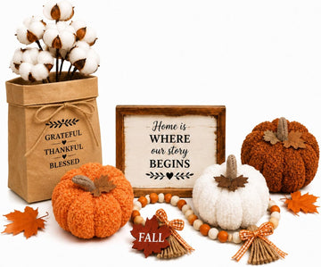 Fall Decor Set, Cozy Autumn Decorations with Pumpkins - Set of 8