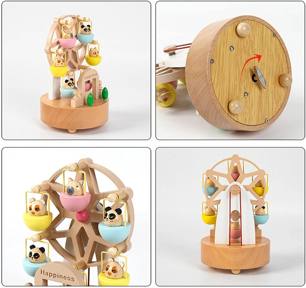Windmill Music Box Ferris Wheel Carousel Wooden Ferris Wheel Music Box Wind Up Mechanism Rotating Ferris Wheel Music