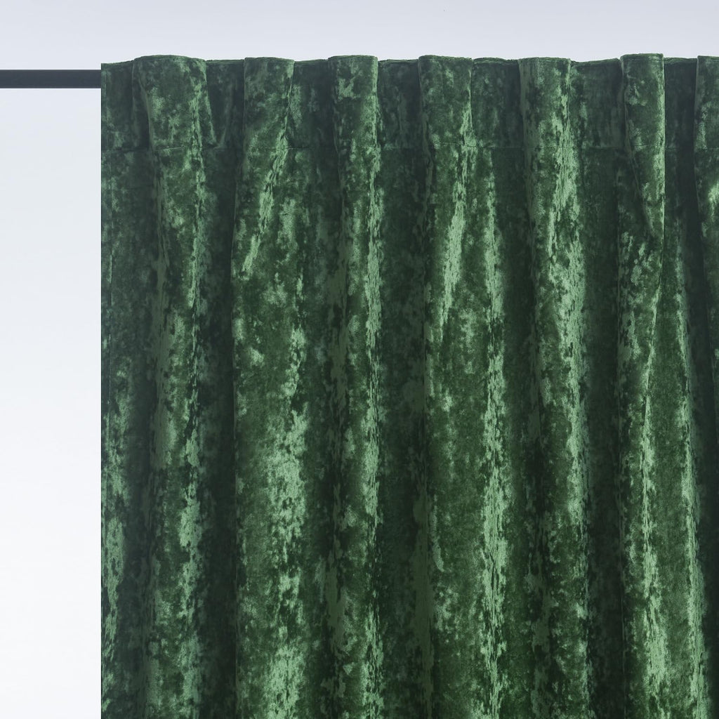 Lux Forest Green Crushed Velvet Curtains, 2 Panel Set, Room Darkening Distressed Velvet Back Tab Curtain, 52" W x 84"
